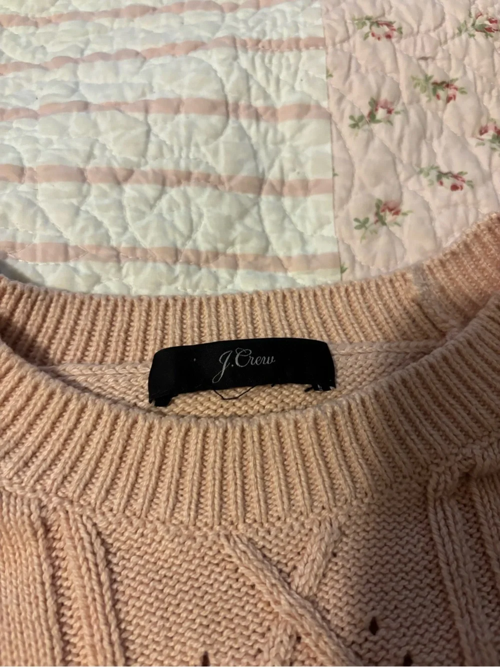 J. Crew Blush Pink Cable & Eyelet Knit Sweater